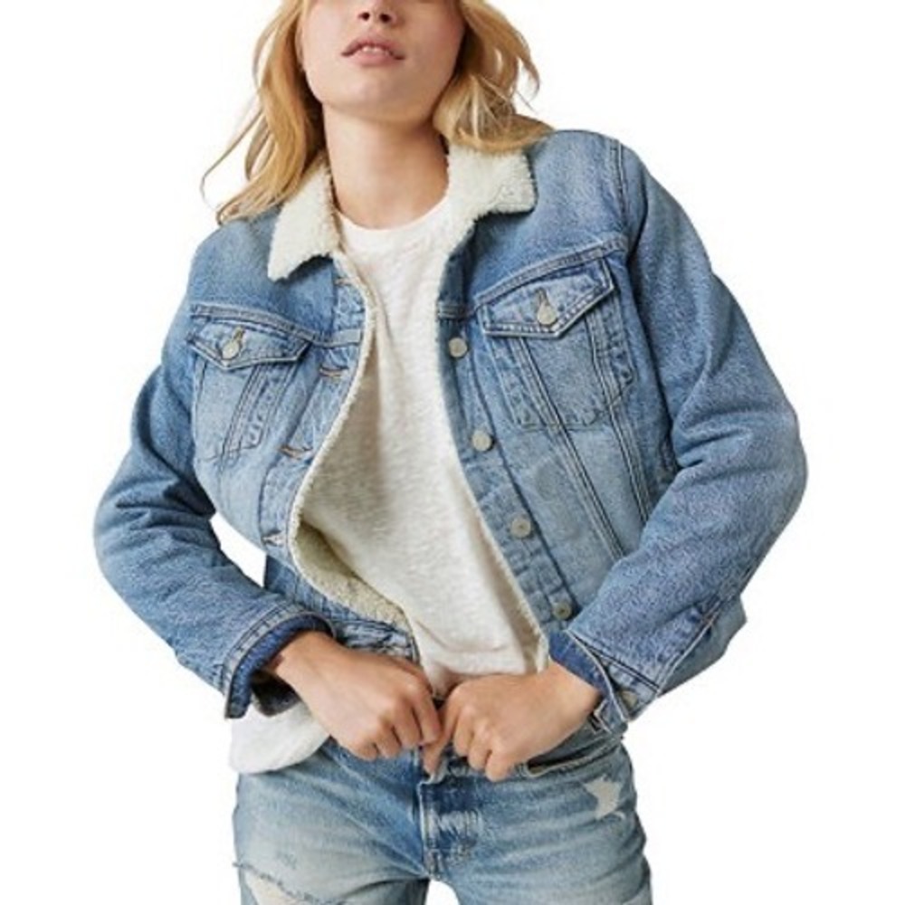 Womens Medium Wash Sherpa Lined Denim Trucker Jacket Blue Size M Maurices Barn